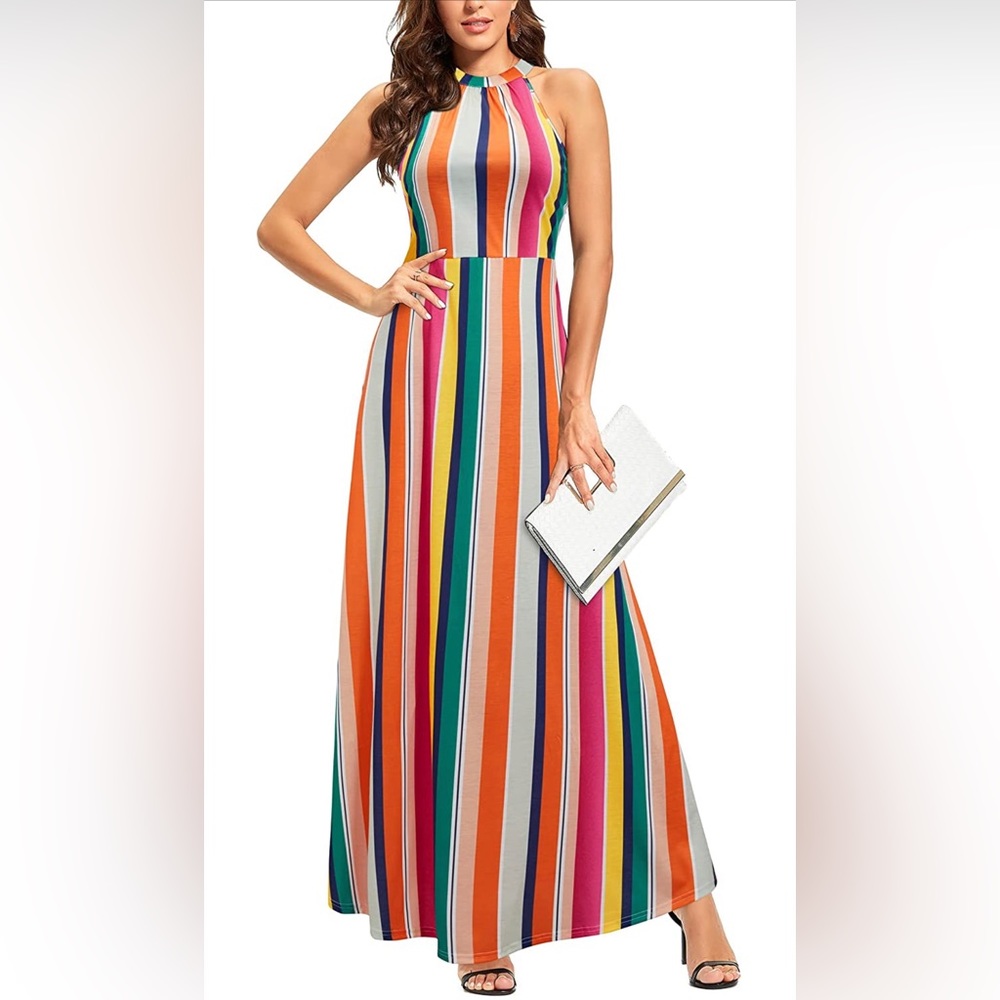 STYLEWORD Women's Off Shoulder Halter Neck Elegant Maxi Long Dress